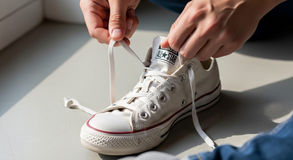 removing shoelaces from white converse before cleaning