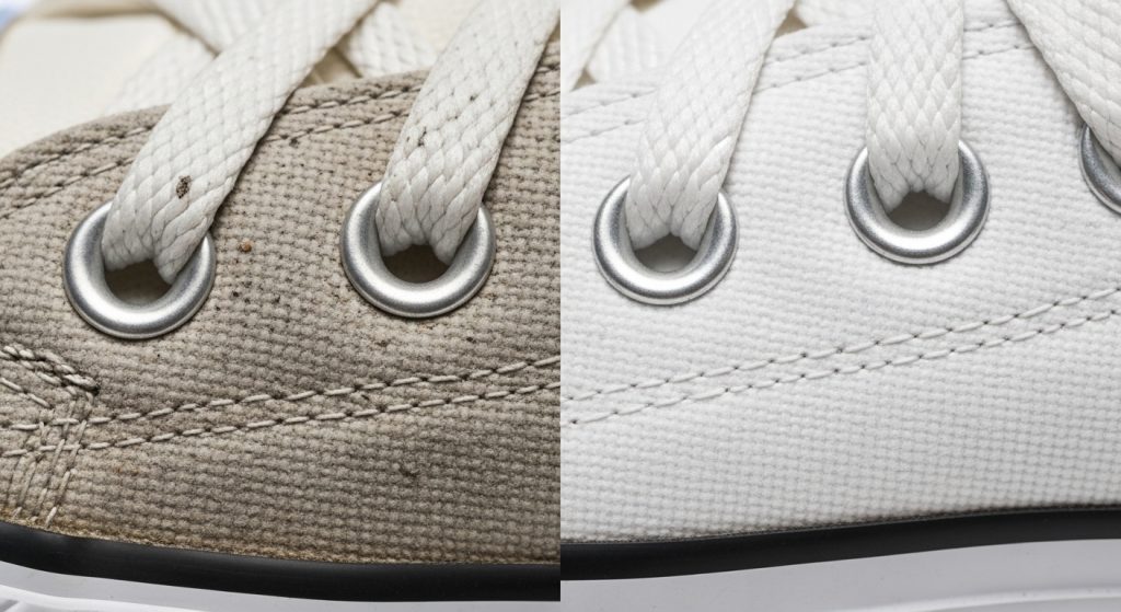 white converse canvas before and after cleaning grey stains removed